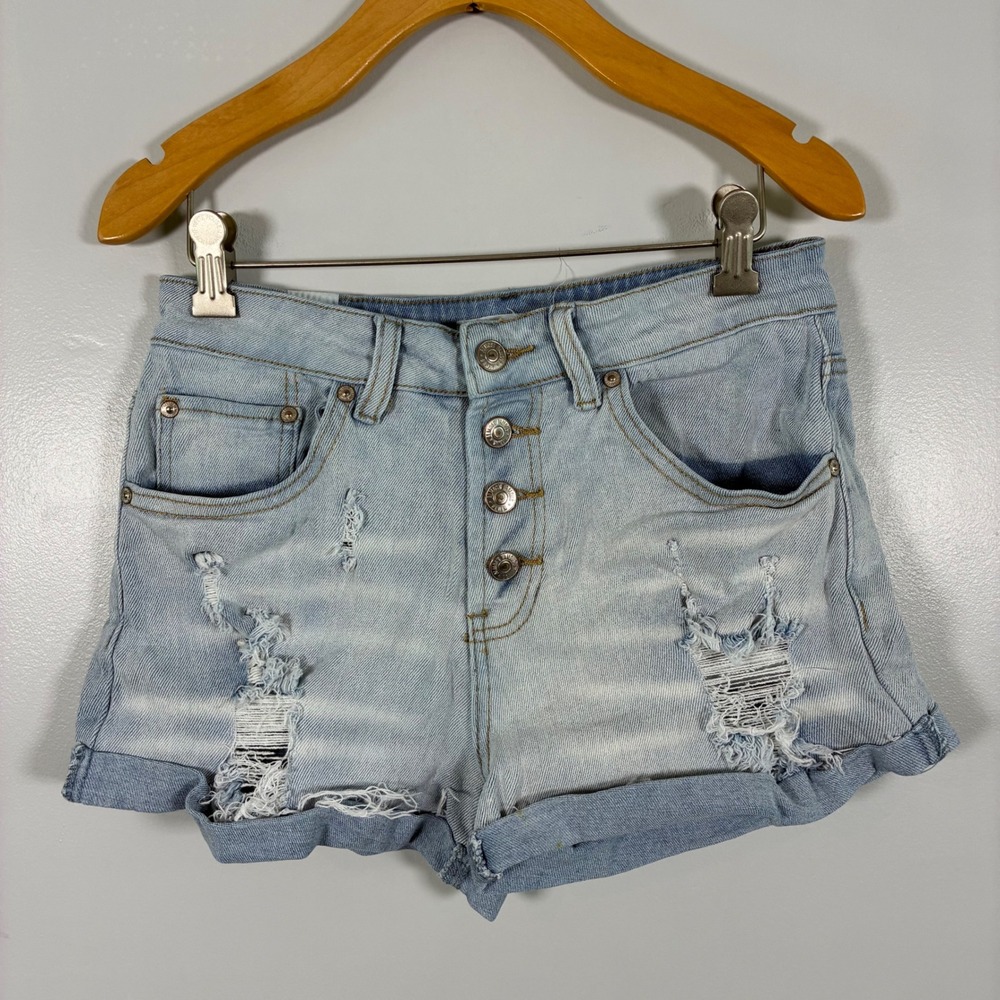 Almost Famous Denim Shorts 5 Distressed Button Fly Festival Grunge Y2K Beach